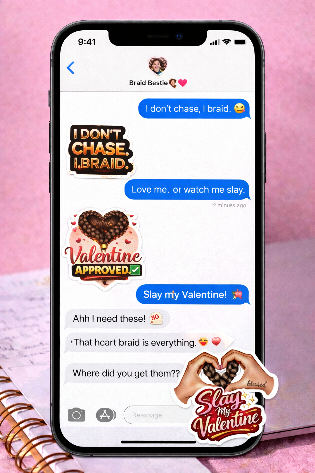 Valentine Braid Stickers – Subscriber Freebie