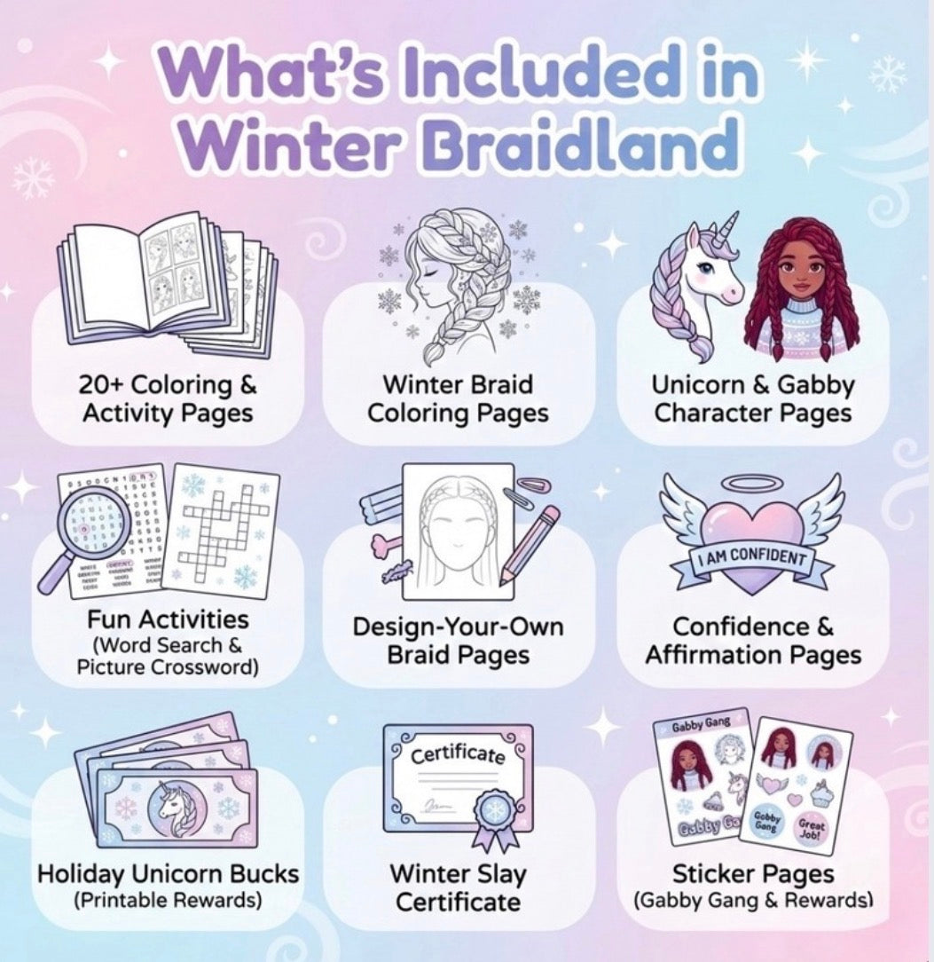 Winter Braidland Coloring Book | Gabby’s Unicorn Braid Bar